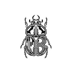 Stylized Black and White Beetle Illustration with Lettering