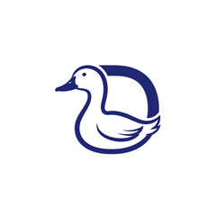 Stylized Blue Duck Logo on White Background