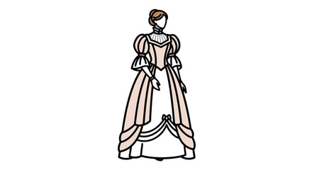 Elegant Victorian-Era Woman's Gown Illustration