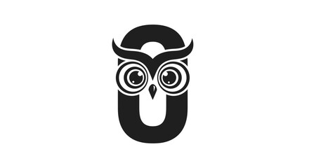 Stylized Owl Logo Design with Letter O Integration in Black and White