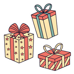Colorful set of gift boxes with ribbons and bows