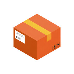 Obraz premium Orange Shipping Box With Fragile Symbols And Barcode Label package delivery