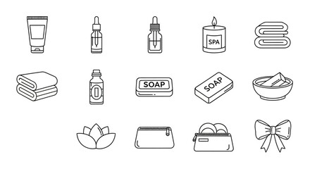 Spa and Wellness Icons in Minimalist Outline Style