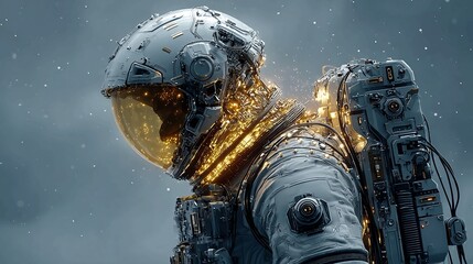 Futuristic astronaut in advanced spacesuit explores distant cosmos, ready for a thrilling journey into deep space