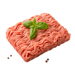 Raw ground meat with fresh basil leaves and peppercorns on black beef pork