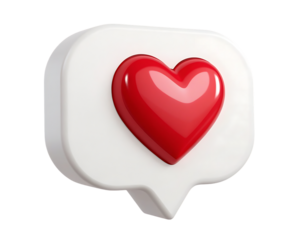 Red heart in a white speech bubble expressing love for social media