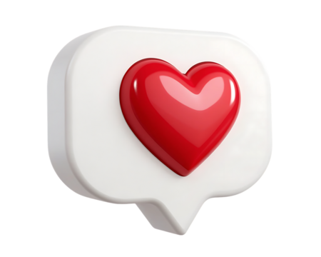 Red heart in a white speech bubble expressing love for social media