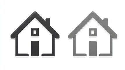 Minimalist Black and Gray House Icons with Uniform Design, Digital Interface Symbols for Real Estate and Home Concepts