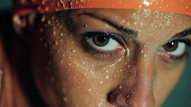 female swimmer closeup, topdown