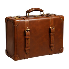 Vintage Leather Suitcase isolated object isolated on transparent background