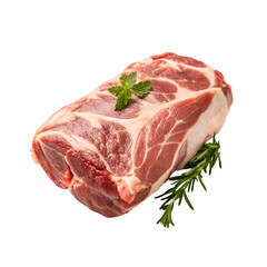 Raw Pork Shoulder Cut With Marbling And Rosemary Mint Garnish meat