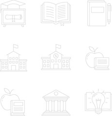 Educational icons featuring graduation, books, schools, and a light bulb idea Keywords: education, school
