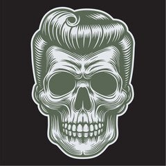 Rockabilly Skull Vector Set Vintage Tattoo and Retro Music Style Illustrations