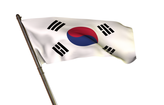 Korean Flag Waving: A vivid depiction of the Korean flag, its iconic design rippling in a gentle breeze, evokes a sense of national pride and cultural heritage.