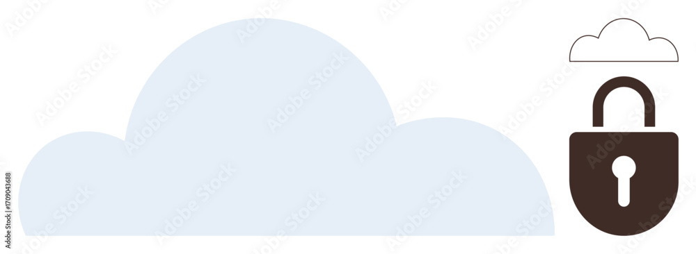 Poster large cloud connected to a padlock conveys data security and cloud storage. ideal for cybersecurity,
