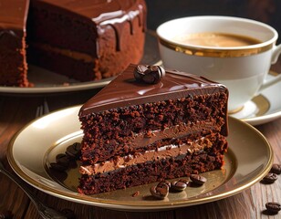 Decadent Chocolate Coffee Cake Slice with Hot Coffee