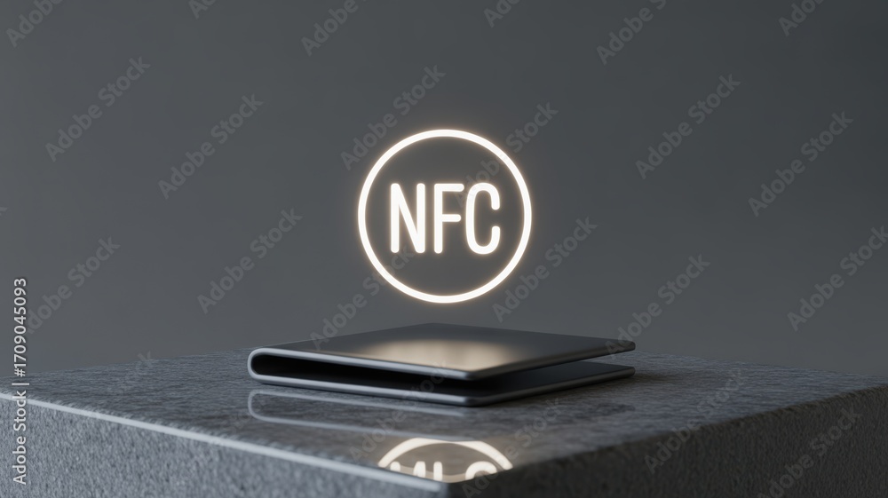Poster wallet integration success finance transaction concept. nfc technology concept with a smartphone on 