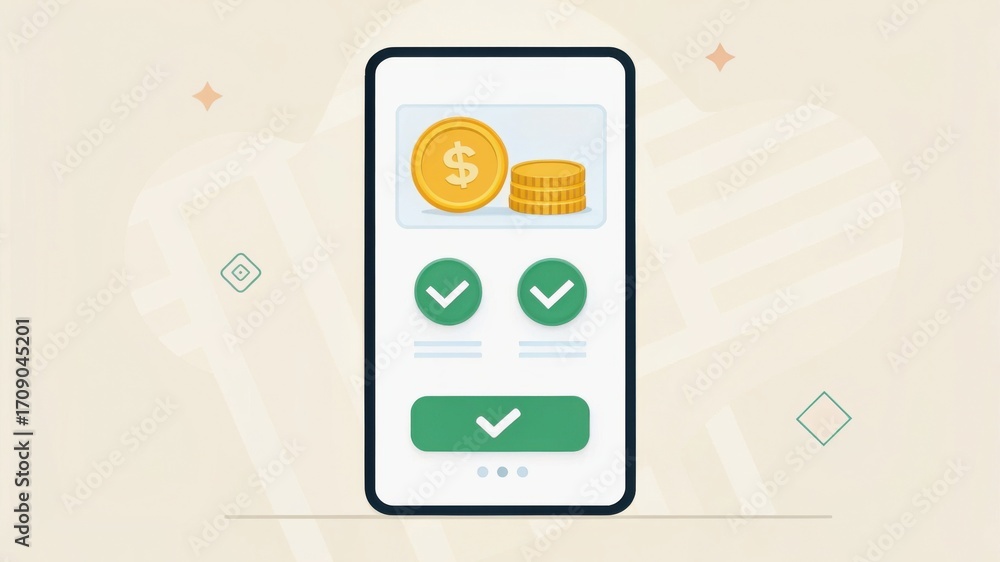 Aufkleber wallet integration success finance transaction concept. digital payment interface with coins and che