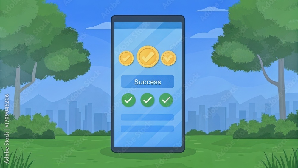 Poster wallet integration success finance transaction concept. digital success displayed on a smartphone wi