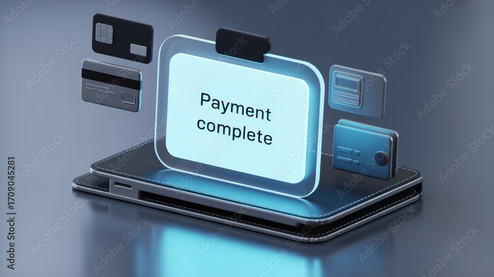 Poster wallet integration success finance transaction concept. digital payment confirmation displayed on a 