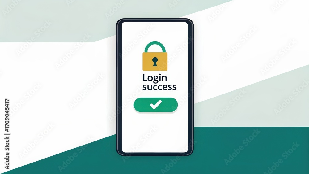 Poster wallet integration success finance transaction concept. login successful on a mobile device with a p