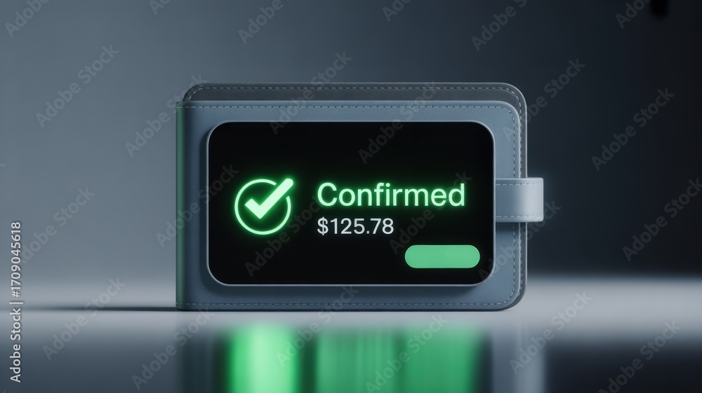 Poster wallet integration success finance transaction concept. digital wallet displaying a confirmed transa