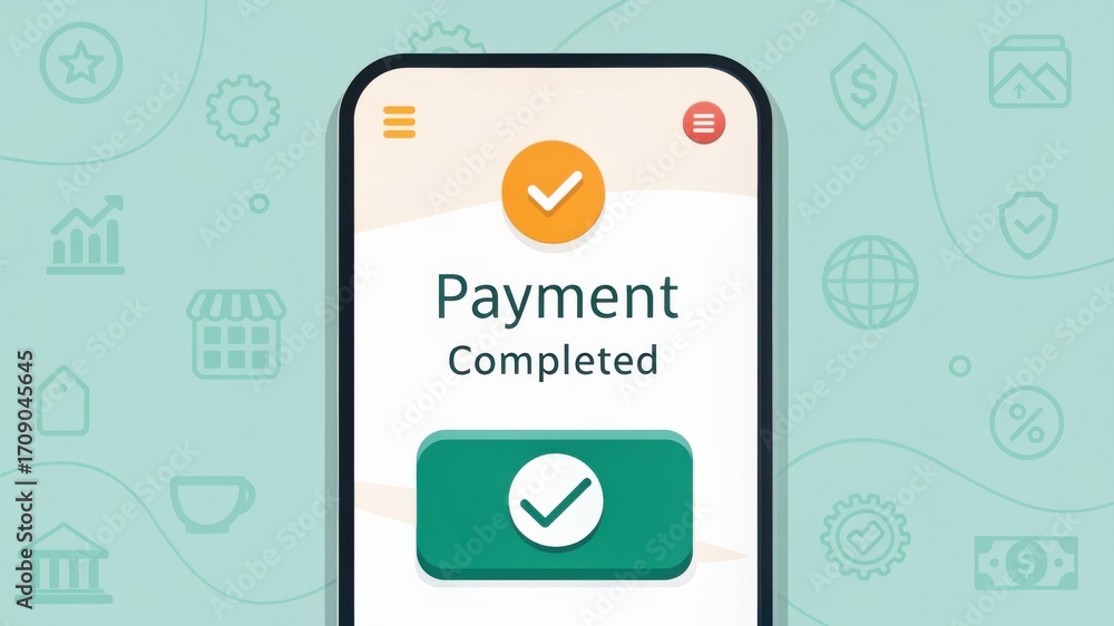 Poster wallet integration success finance transaction concept. mobile payment confirmation screen with icon