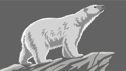 Fototapeta premium Stylized Polar Bear on Rock Arctic Animal Illustration Wildlife Graphic Design.