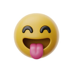Fototapeta premium 3D Yellow Emoji Face with Tongue Sticking Out emoticon expression