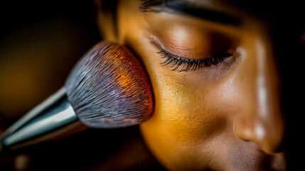 Vertical Shot Applying Highlighter Cheekbone Soft Focus Handheld