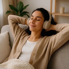 
calm woman with headphones