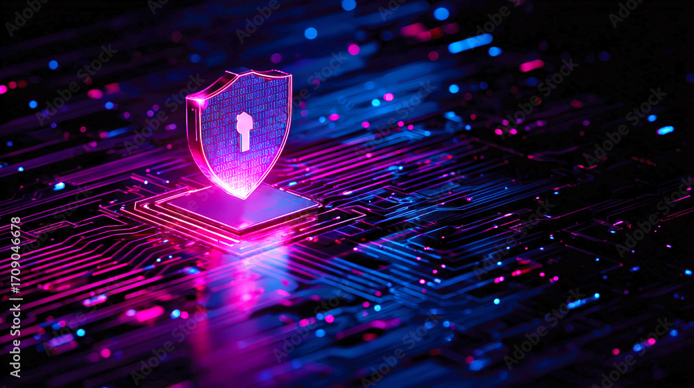 Aufkleber digital data security shield with colorful circuit background
