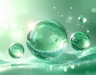 透明な気泡で構成された緑色の分子構造 ジェネレーティブAI