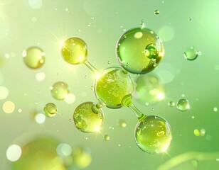 フレッシュなグリーンカラーの分子モデル ジェネレーティブAI