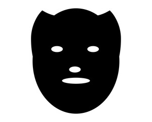 Funny black and white cartoon face icon with a happy alien mask illustration