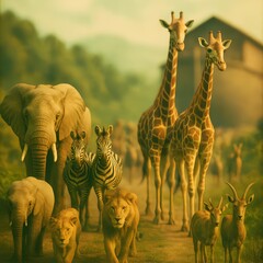 
the animals leaving the ark after the flood
