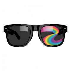 Fototapeta premium Black Sunglasses with Rainbow Reflection on One Lens