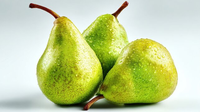and keyword list based on the image

 Green pears gather under light, adorned with water droplets, in a bright studio