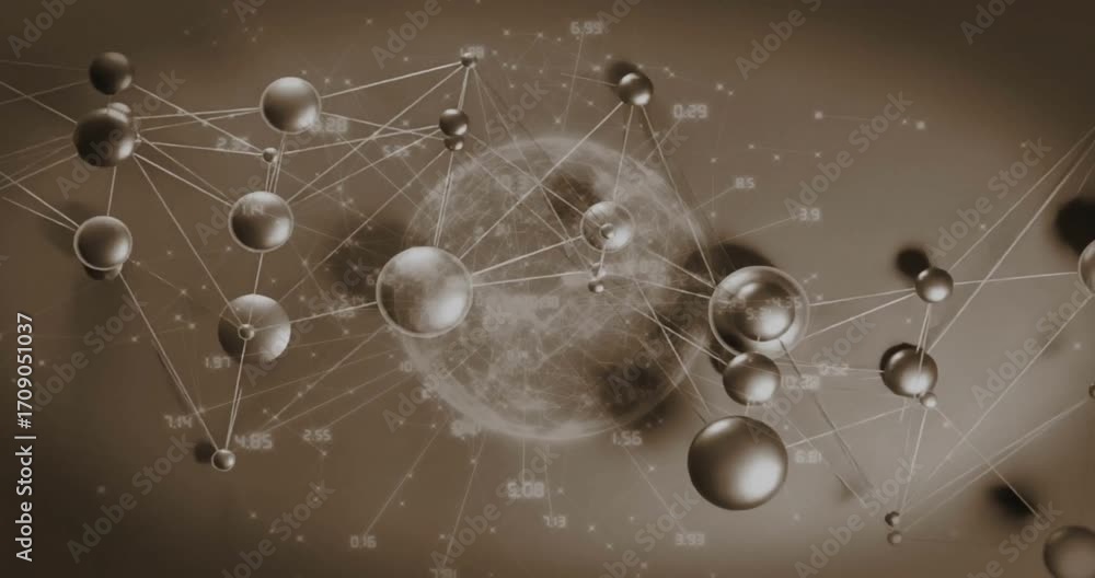 Poster point cloud appearing at center starting spheres forming network around globe for visualization