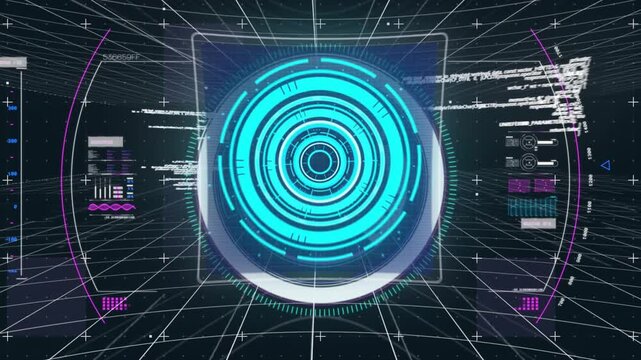 Upon teal ticks appearing, holographic interface generating disc rotating rings revealing 6G emblem