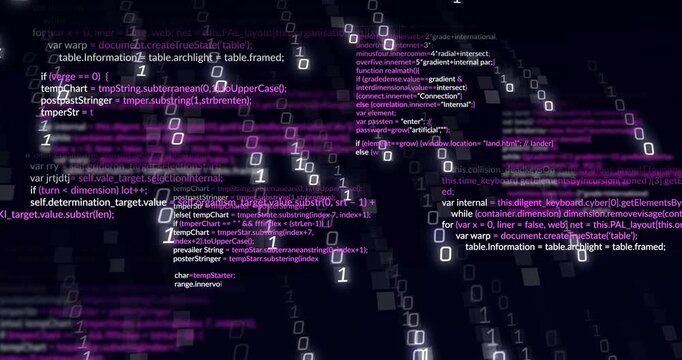 Black void opening magenta code scrolling, particles cascading, creating layered matrix