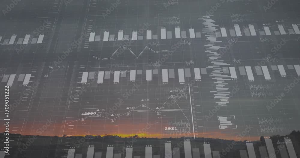 Aufkleber sunset sky fading into dusk starting animating data bars growing sliding lines and waves updating