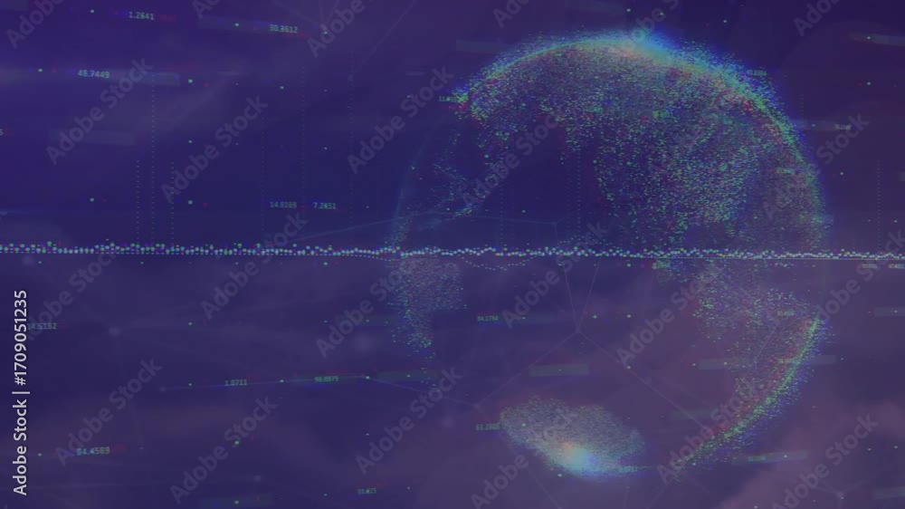 Aufkleber flickering dots coalescing into rotating data globe rippling tags and shifting wave for live data