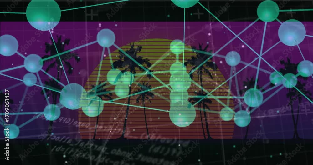 Poster static network starting rotation over sun pulsing spheres revealing facets scrolling code