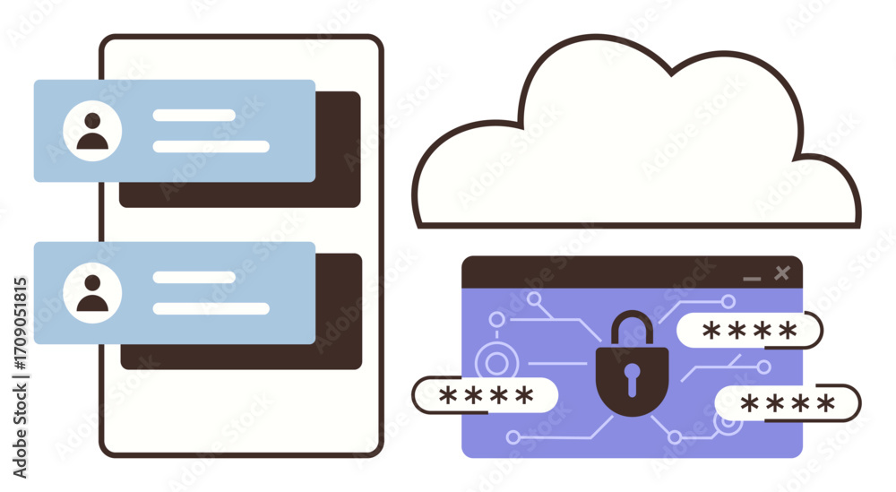 Aufkleber user login interface, cloud storage, and secure password encryption displayed with a padlock. ideal 