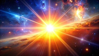 Cosmic sunrise, vibrant nebula