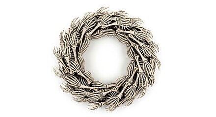 Halloween wreath made of skeletal hands on a white background decoration holiday celebration