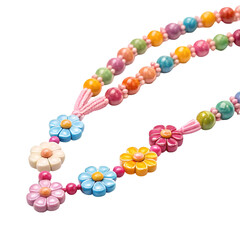 Colorful Beaded Necklace With Flower Charms On Black beads rainbow