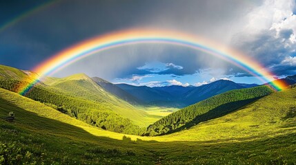 Naklejka premium Panoramic view of mountains with rainbow