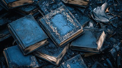 Damaged books after fire